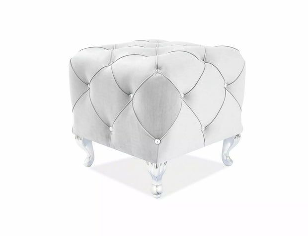 Taburet tapitat cu stofa si picioare metalice, Hestia K Gri Deschis / Argintiu, l50xA50xH46 cm