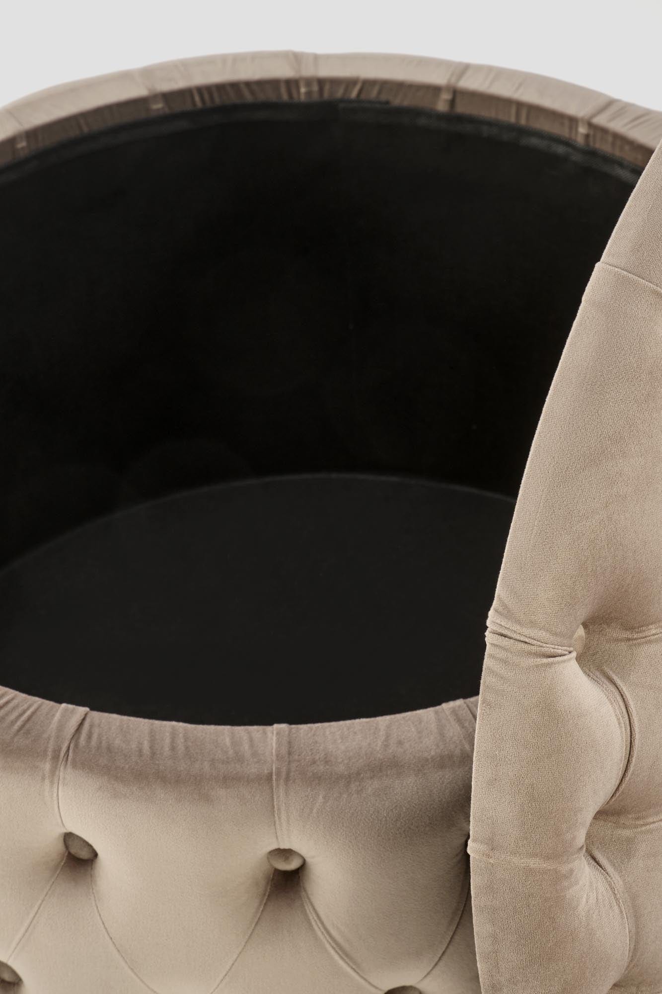 Taburet tapitat cu stofa si spatiu de depozitare, Nunez Velvet Bej, Ø70xH40 cm (4)