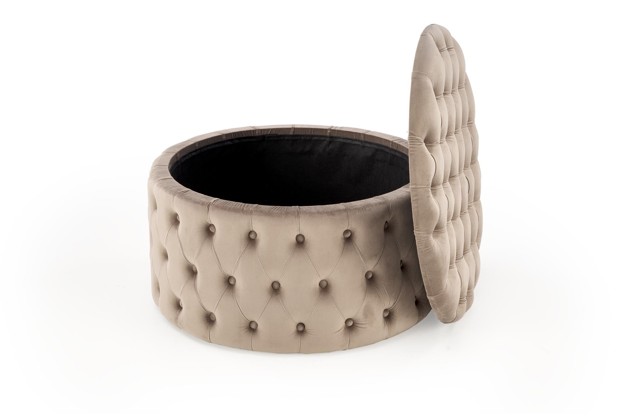 Taburet tapitat cu stofa si spatiu de depozitare, Nunez Velvet Bej, Ø70xH40 cm (5)