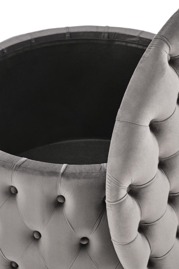 Taburet tapitat cu stofa si spatiu de depozitare, Nunez Velvet Gri, Ø70xH40 cm (1)