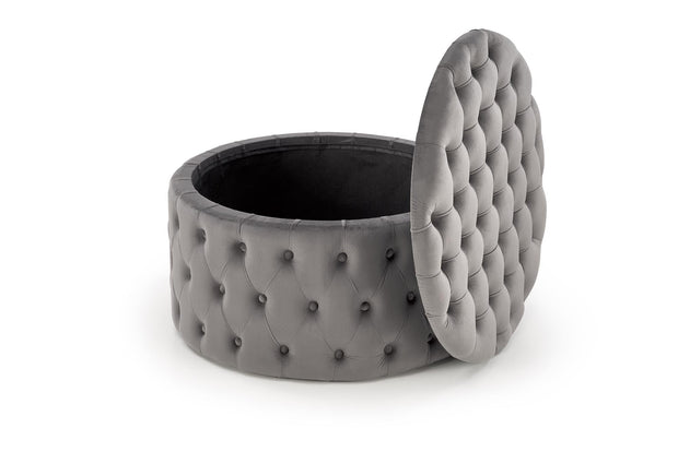 Taburet tapitat cu stofa si spatiu de depozitare, Nunez Velvet Gri, Ø70xH40 cm (5)