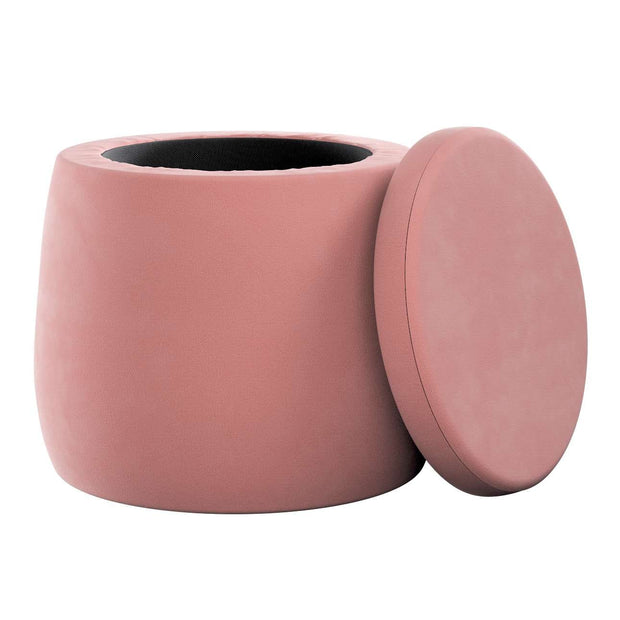 Taburet tapitat cu stofa si spatiu de depozitare, Posh Velvet Roz, Ø40xH40 cm (1)