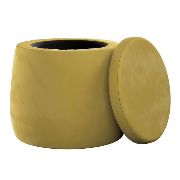 Taburet tapitat cu stofa si spatiu de depozitare, Posh Velvet Verde, Ø40xH40 cm (1)