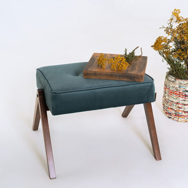 Taburet tapitat cu stofa, Vinc Petrol, l55xA44xH58 cm (1)