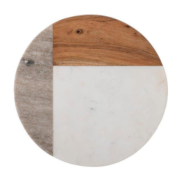 Tava pentru servire din marmura si lemn, Olly Alb, Ø30.5xH4 cm (2)