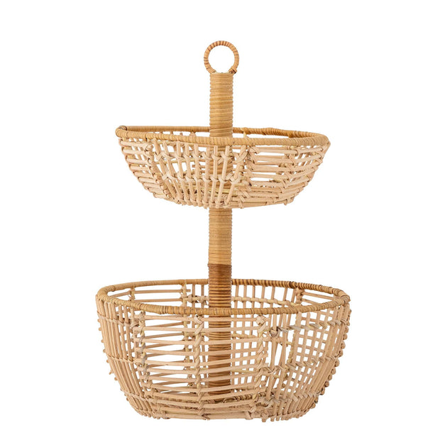 Tava pentru servire din ratan, cu 2 nivele, Gena Natural, Ø26xH40 cm