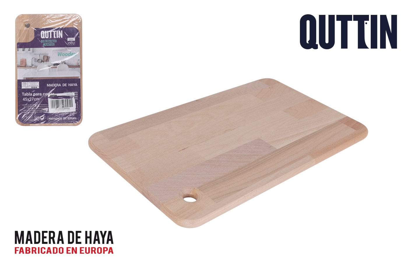 Tocator din bambus, Quttin Natural, L45xl27xH1,8 cm