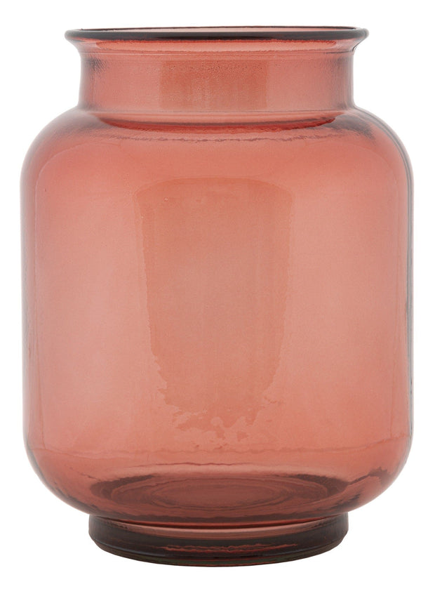 BFSummer Vaza decorativa din sticla reciclata Flores Round Rosu, Ø20xH25 cm