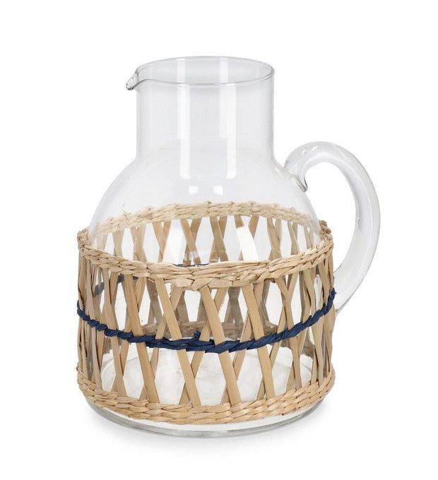 Vaza decorativa din sticla si fibre naturale, Soraya Albastru, Ø15xH22 cm