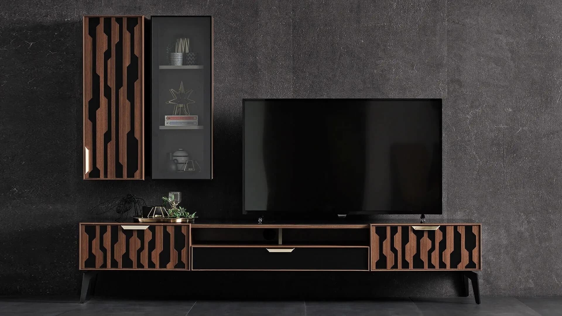 BFSummer Vitrina suspendata din pal cu 1 usa Louisa Nuc / Negru, l33,6xA27,5xH90,5 cm