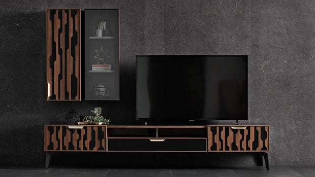 BFSummer Vitrina suspendata din pal cu 1 usa Louisa Nuc / Negru, l33,6xA27,5xH90,5 cm