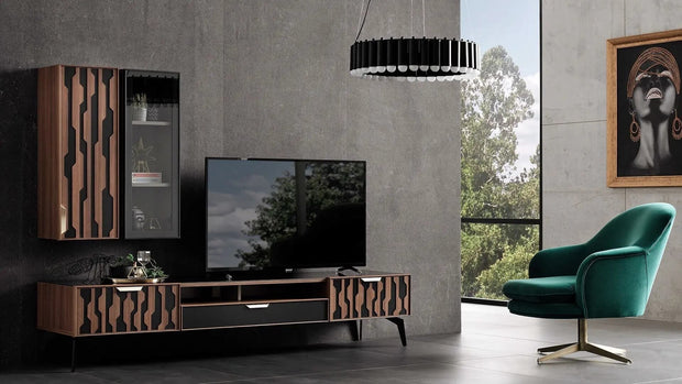 BFSummer Vitrina suspendata din pal cu 1 usa Louisa Nuc / Negru, l33,6xA27,5xH90,5 cm