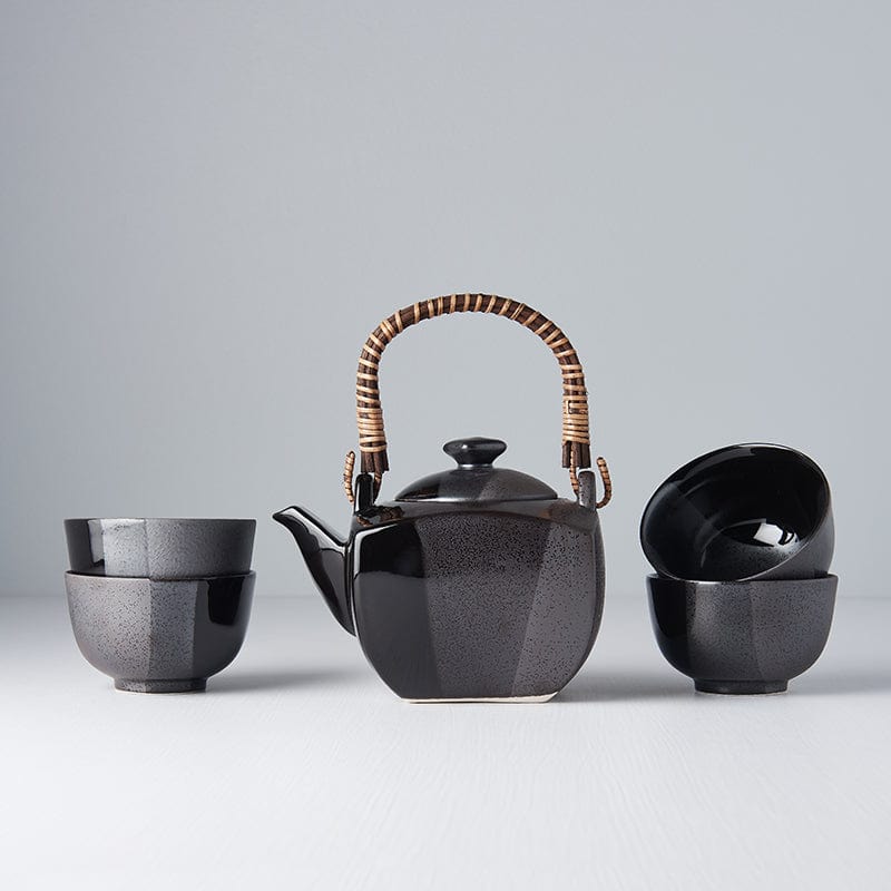 Set japonez pentru servire ceai, din ceramica,  Gunmetal Negru, 5 piese (2)