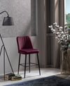 Set 4 scaune de bar tapitate cu stofa si picioare metalice, Vento Velvet Burgundy / Negru, l49xA45xH99 cm