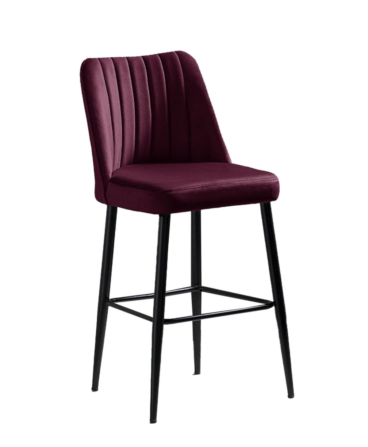Set 4 scaune de bar tapitate cu stofa si picioare metalice, Vento Velvet Burgundy / Negru, l49xA45xH99 cm (2)