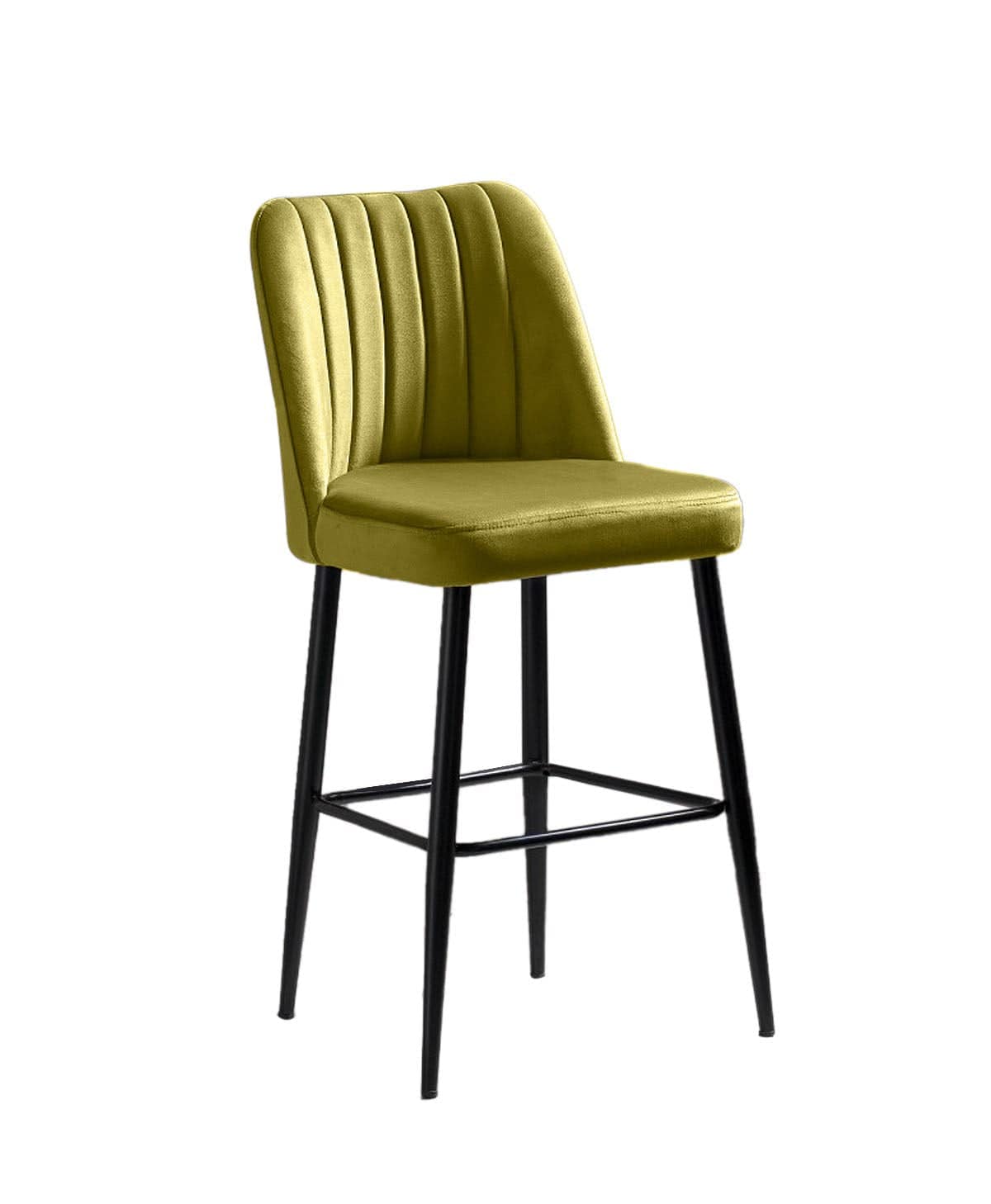 Set 4 scaune de bar tapitate cu stofa si picioare metalice, Vento Velvet Galben / Negru, l49xA45xH99 cm (2)