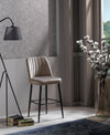 Set 2 scaune de bar tapitate cu stofa si picioare metalice, Vento Velvet Cappuccino / Negru, l49xA45xH99 cm