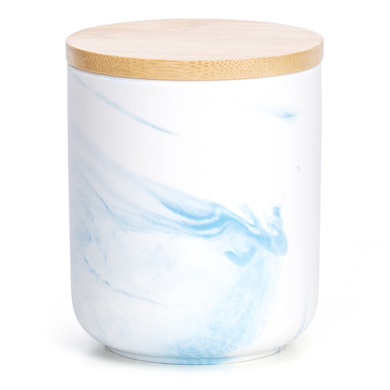 Suport din ceramica si lemn pentru accesorii de birou, Apalla Alb / Bleu, Ø8,5xH9,4 cm