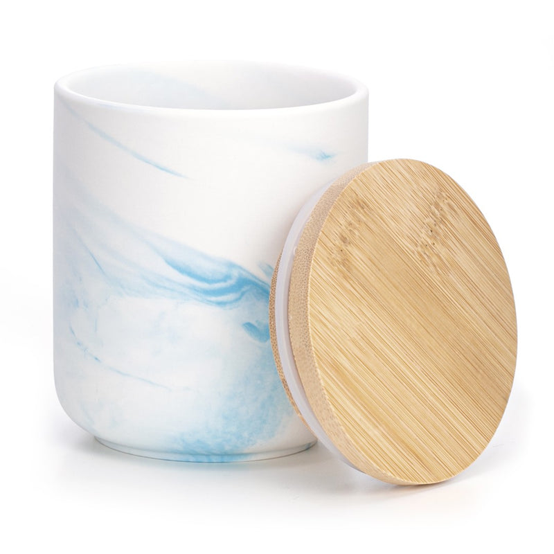 Suport din ceramica si lemn pentru accesorii de birou, Apalla Alb / Bleu, Ø8,5xH9,4 cm (1)