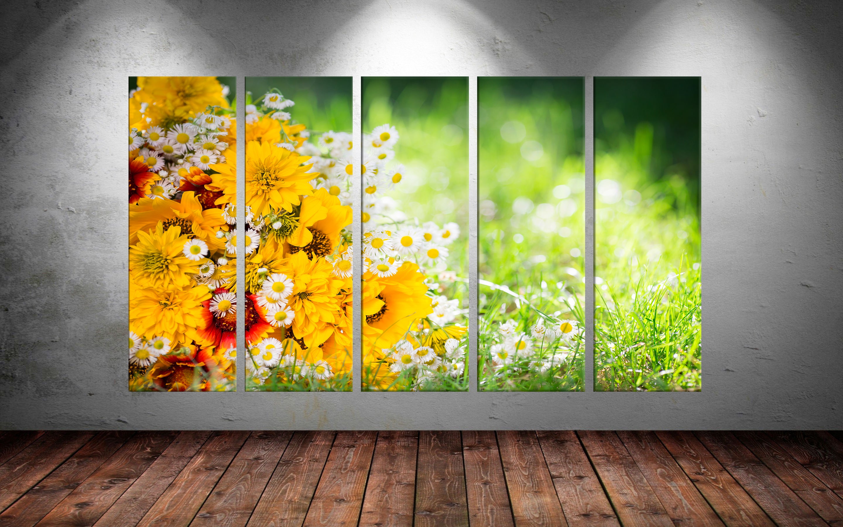 Tablou 5 piese Canvas Flora 7 Multicolor, 150 x 90 cm