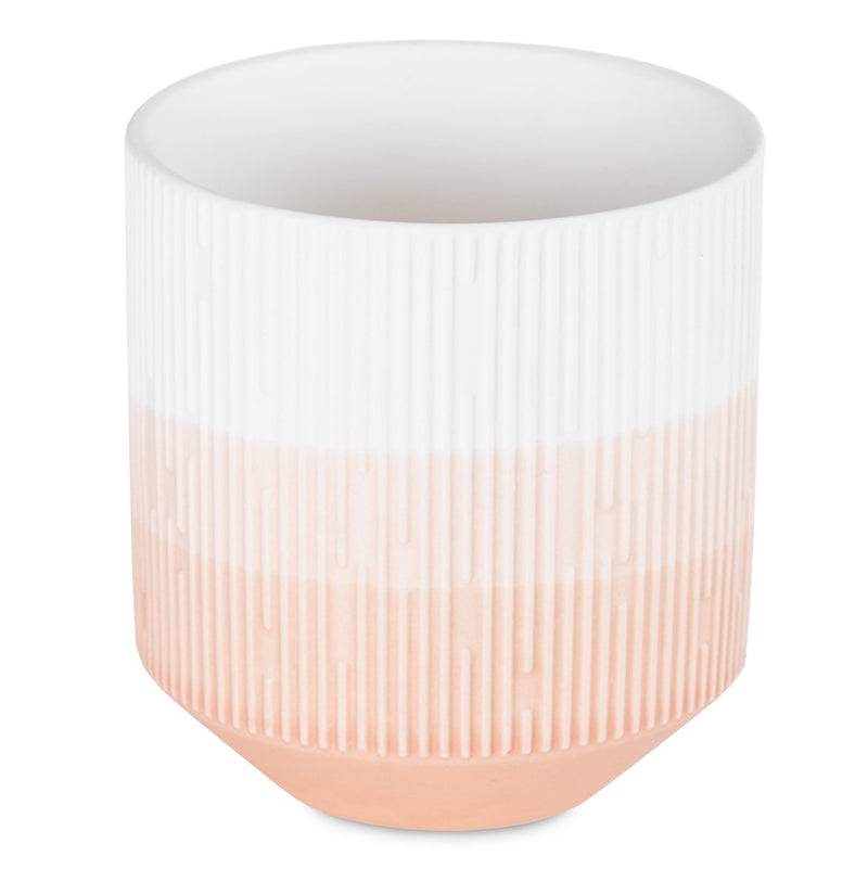Suport din ceramica pentru accesorii de birou, Fino Alb / Somon, Ø9xH9,8 cm