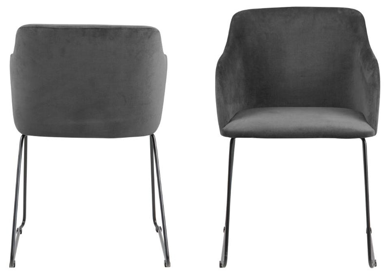 Set 2 scaune tapitate cu stofa si picioare metalice Casablanca Velvet Antracit / Negru, l52xA54,5xH79,5 cm (5)