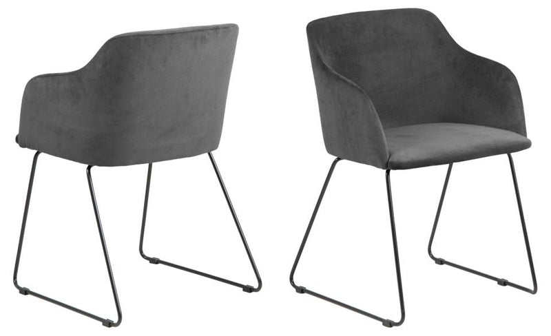 Set 2 scaune tapitate cu stofa si picioare metalice Casablanca Velvet Antracit / Negru, l52xA54,5xH79,5 cm