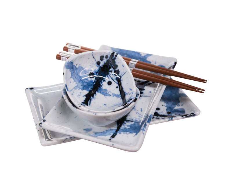 Set japonez pentru servire sushi, din ceramica, Splash Albastru, 4 piese (1)