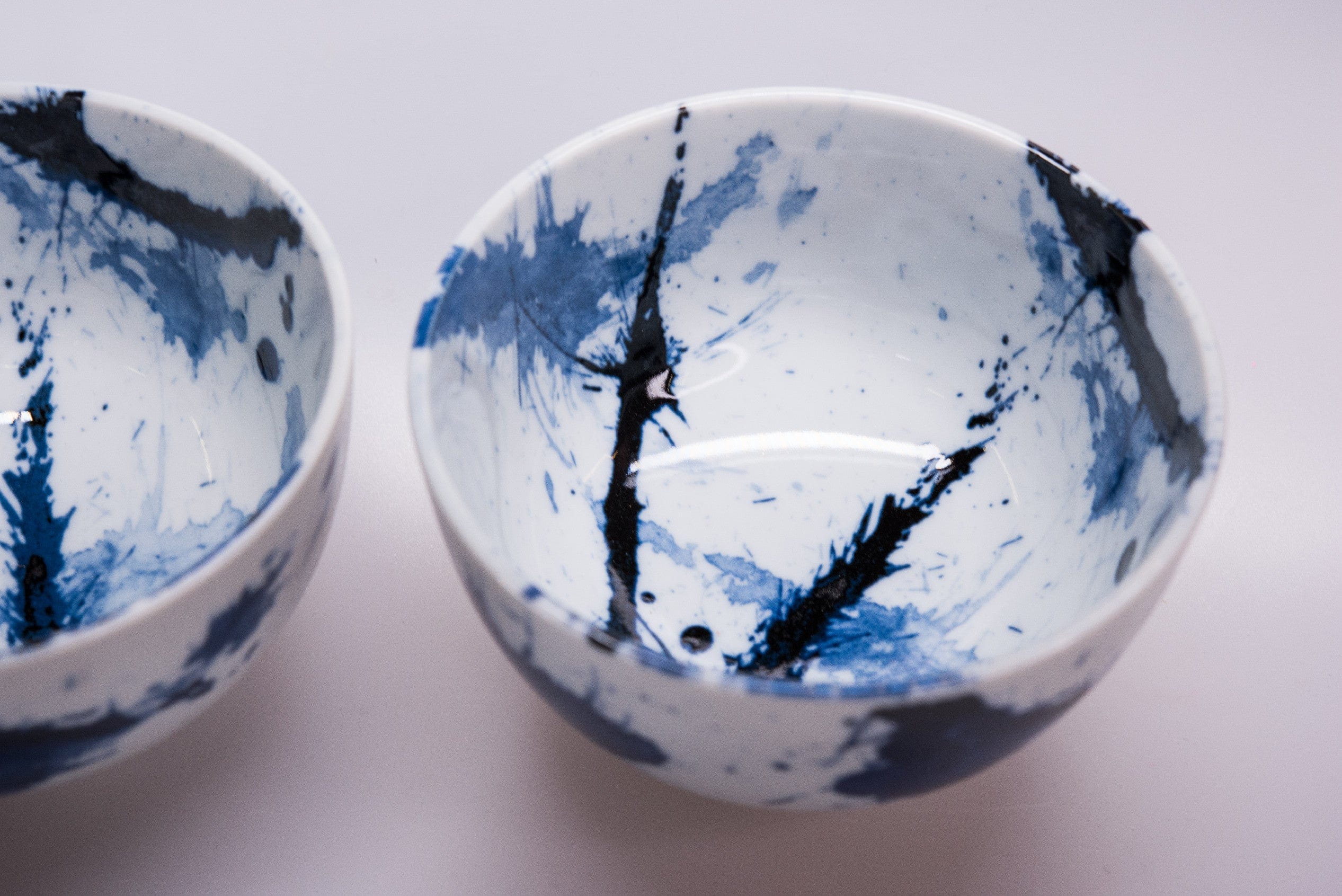 Set 2 boluri cu 4 bete japoneze, din ceramica, Splash Albastru, 350 ml (1)