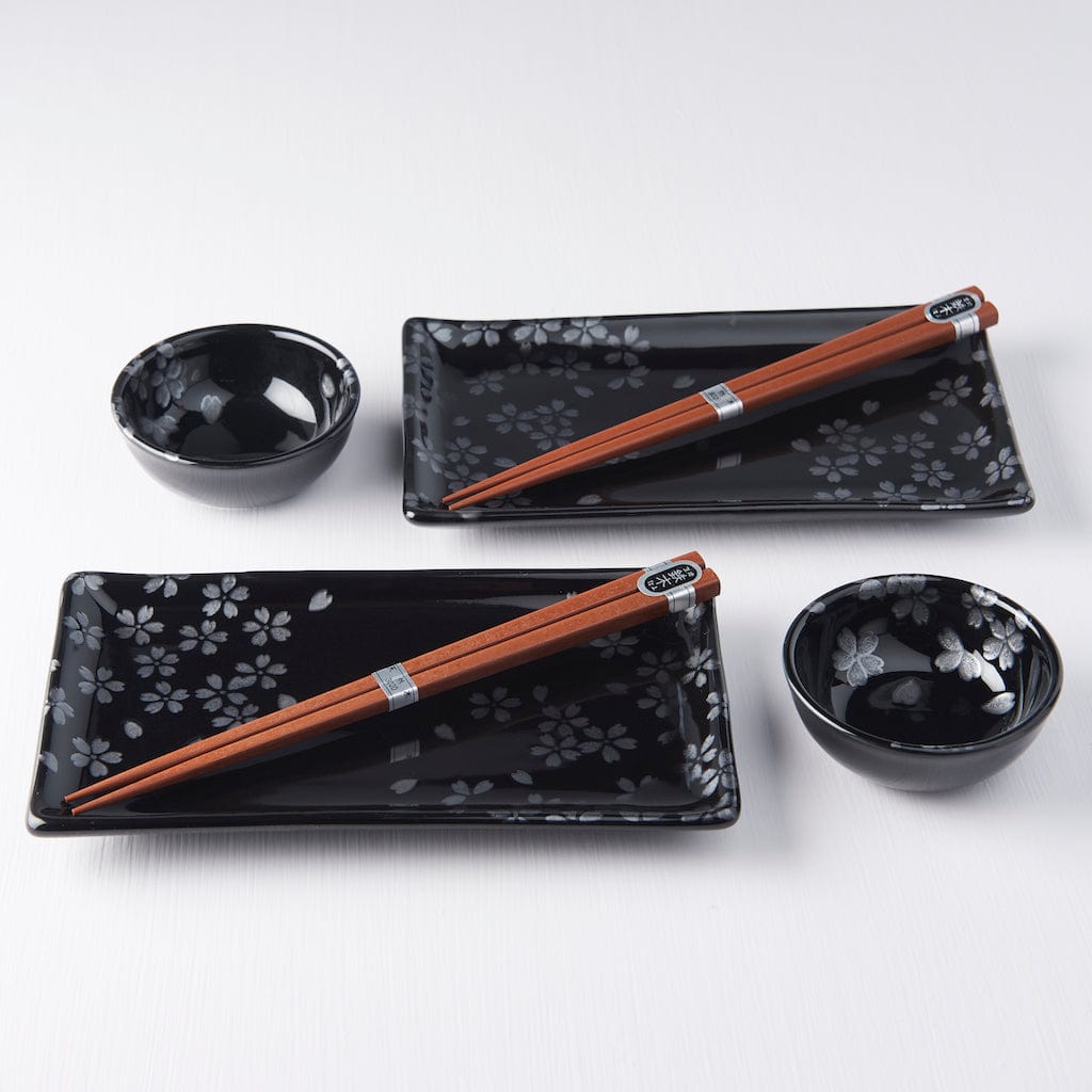 Set japonez pentru servire sushi, din ceramica, Sakura Negru, 4 piese (2)
