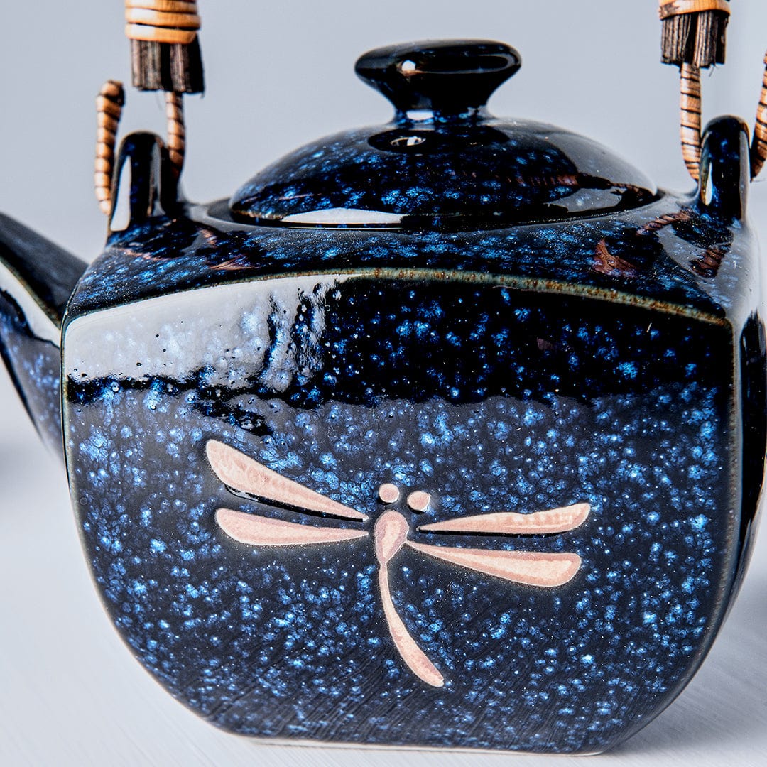 Set japonez pentru servire ceai, din ceramica,  Dragonfly Albastru, 5 piese (2)