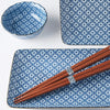Set japonez pentru servire sushi, din ceramica, Geometric Flowers Albastru, 4 piese (1)