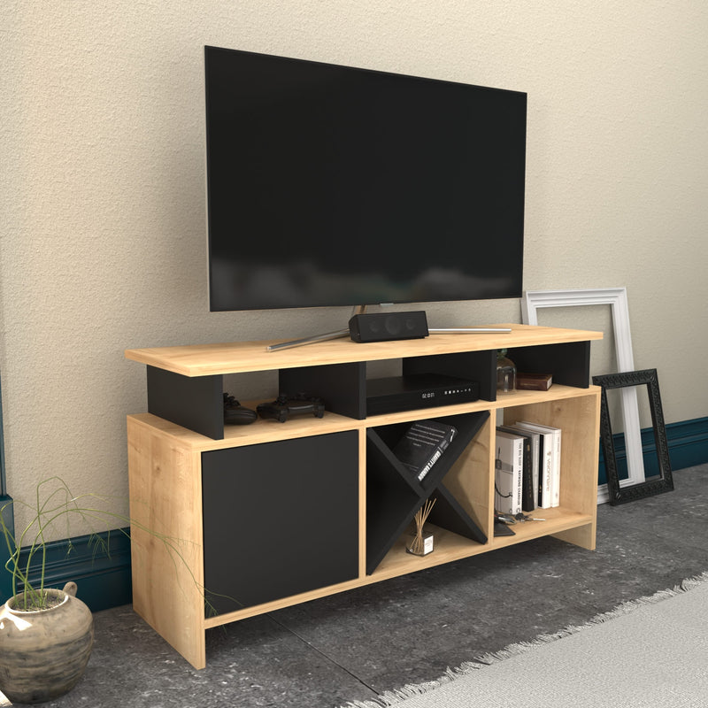 Comoda TV din pal, cu 1 usa, Auburn Stejar / Antracit, l120xA60,6xH29,9 cm (1)