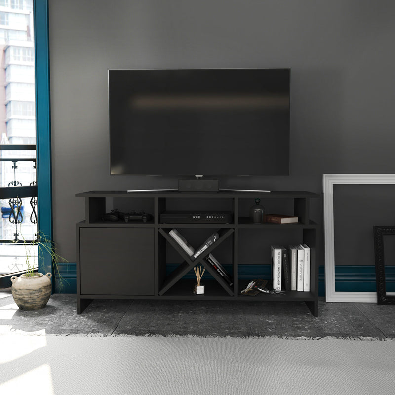 Comoda TV din pal si metal, cu 1 usa, Auburn Antracit, l120xA60,6xH29,9 cm