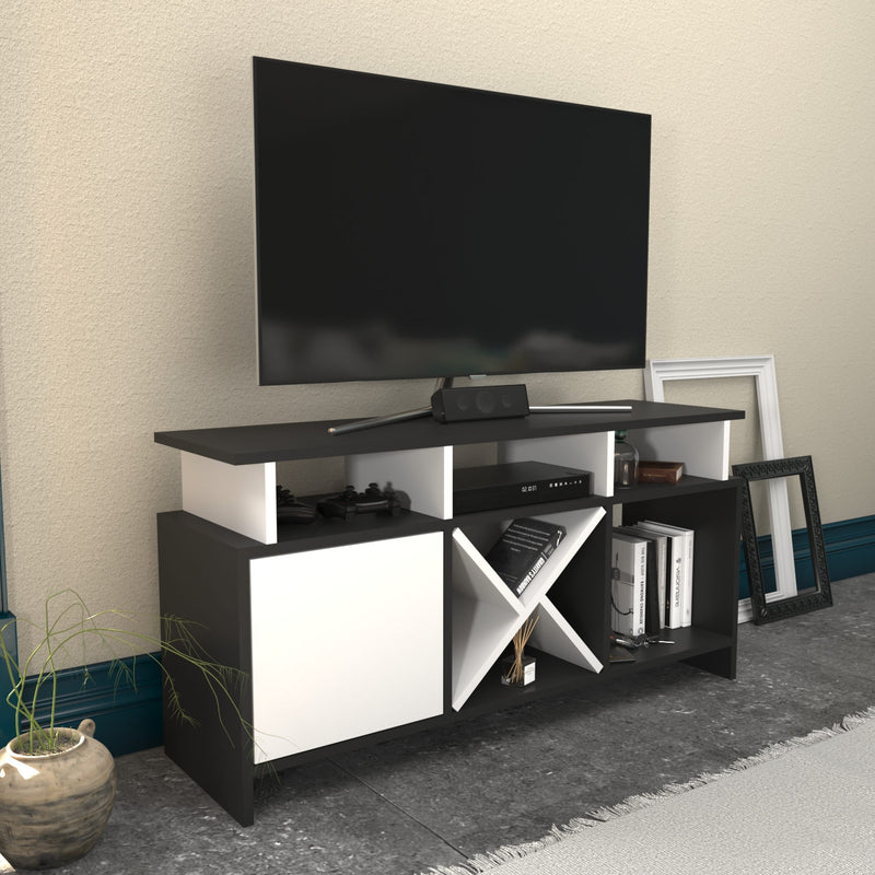 Comoda TV din pal, cu 1 usa, Auburn Antracit / Alb, l120xA60,6xH29,9 cm (1)
