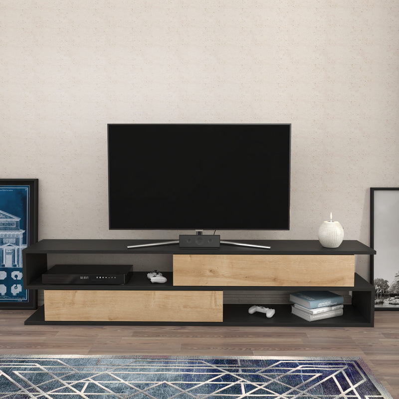 Comoda TV din pal, Cortez Antracit / Stejar, l160xA38,6xH35,3 cm