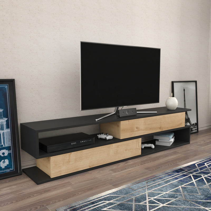 Comoda TV din pal, Cortez Antracit / Stejar, l160xA38,6xH35,3 cm (1)