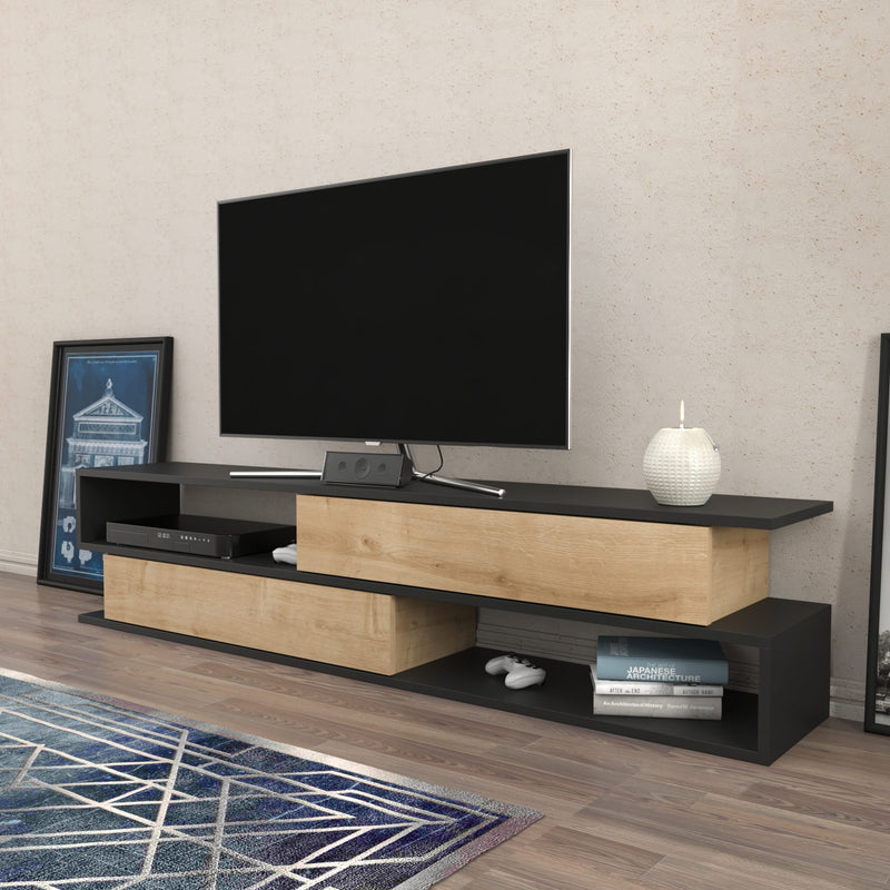 Comoda TV din pal, Cortez Antracit / Stejar, l160xA38,6xH35,3 cm (2)