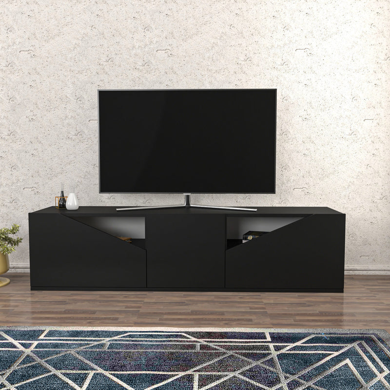Comoda TV din lemn, cu 2 usi, Carson Antracit, l160xA35,3xH40 cm