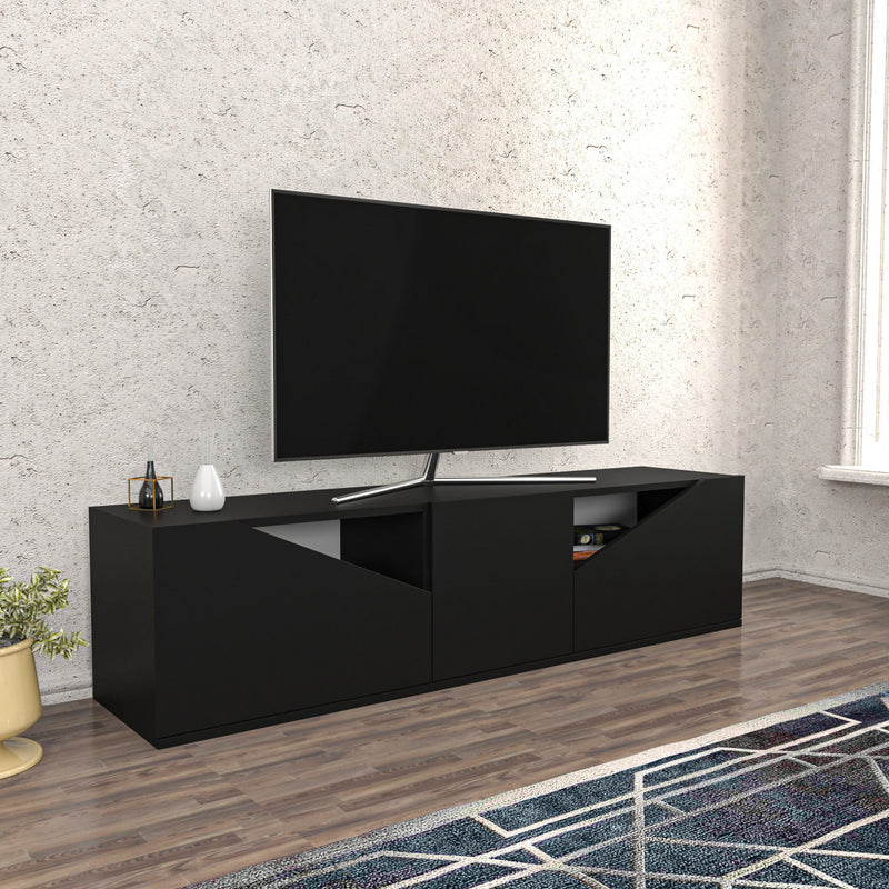Comoda TV din lemn, cu 2 usi, Carson Antracit, l160xA35,3xH40 cm (1)