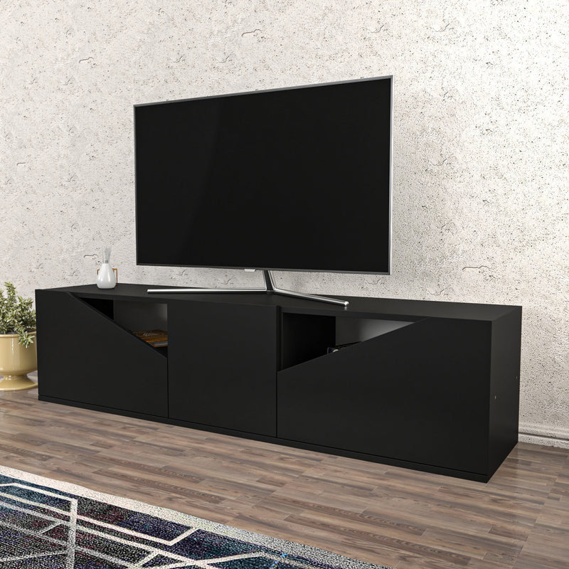 Comoda TV din lemn, cu 2 usi, Carson Antracit, l160xA35,3xH40 cm (2)