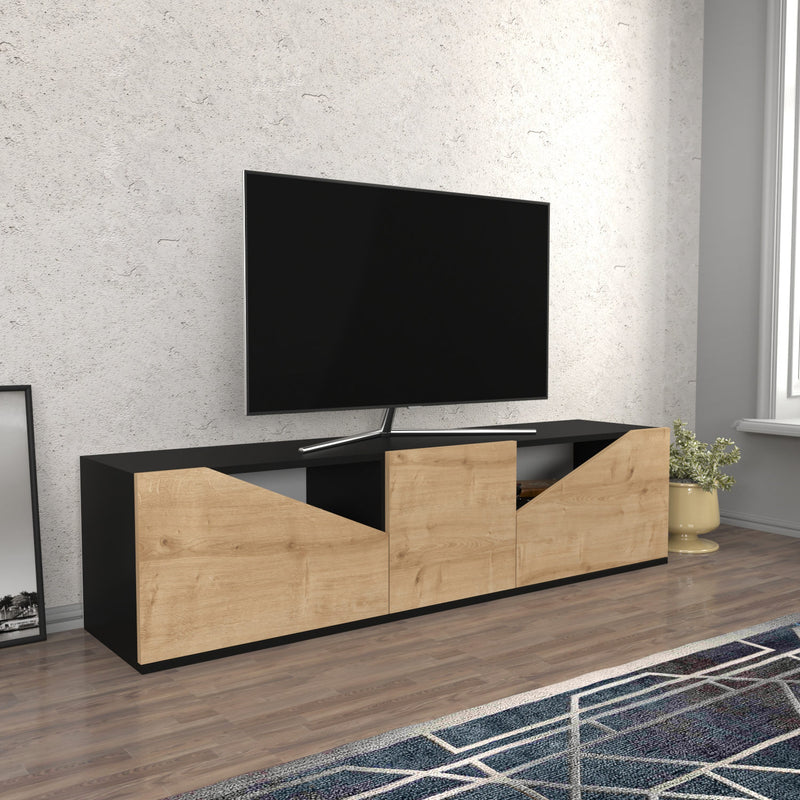 Comoda TV din lemn, cu 2 usi, Carson Antracit / Stejar, l160xA35,3xH40 cm (1)