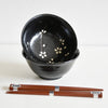 Set 2 boluri cu 4 bete japoneze, din ceramica, Petals Negru, 400 ml (1)
