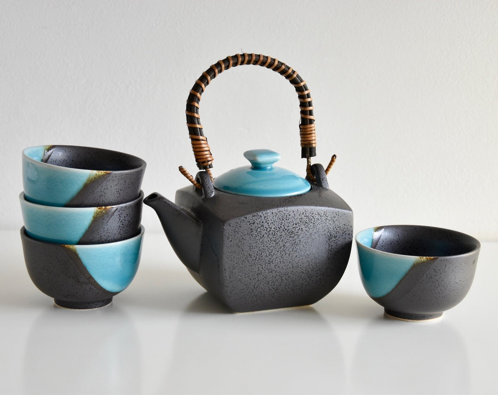 Set japonez pentru servire ceai, din ceramica,  Section Argintiu, 5 piese (2)