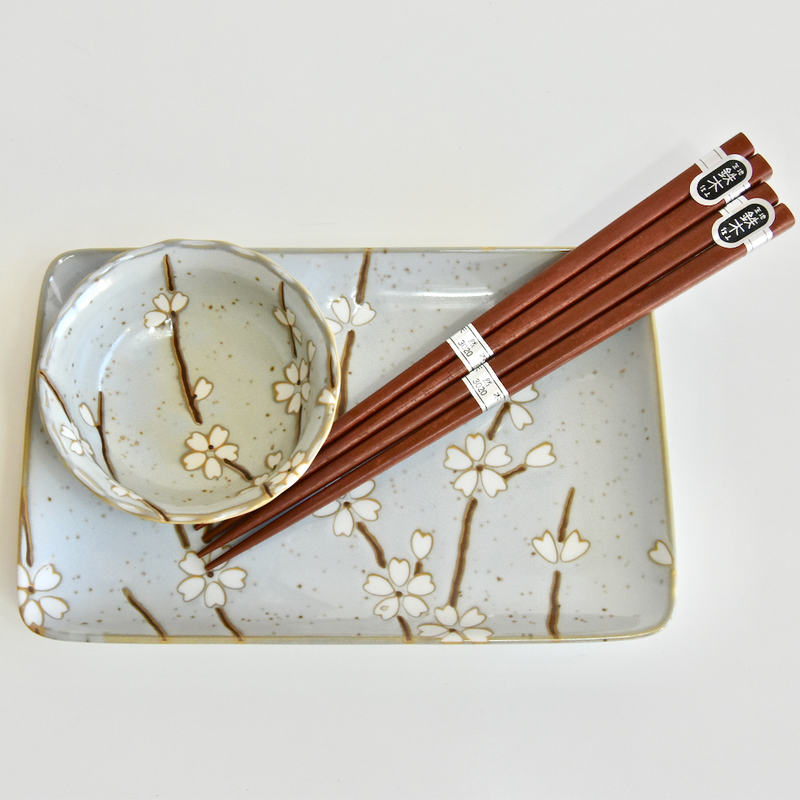 Set japonez pentru servire sushi, din ceramica, Petals Gri, 4 piese (2)