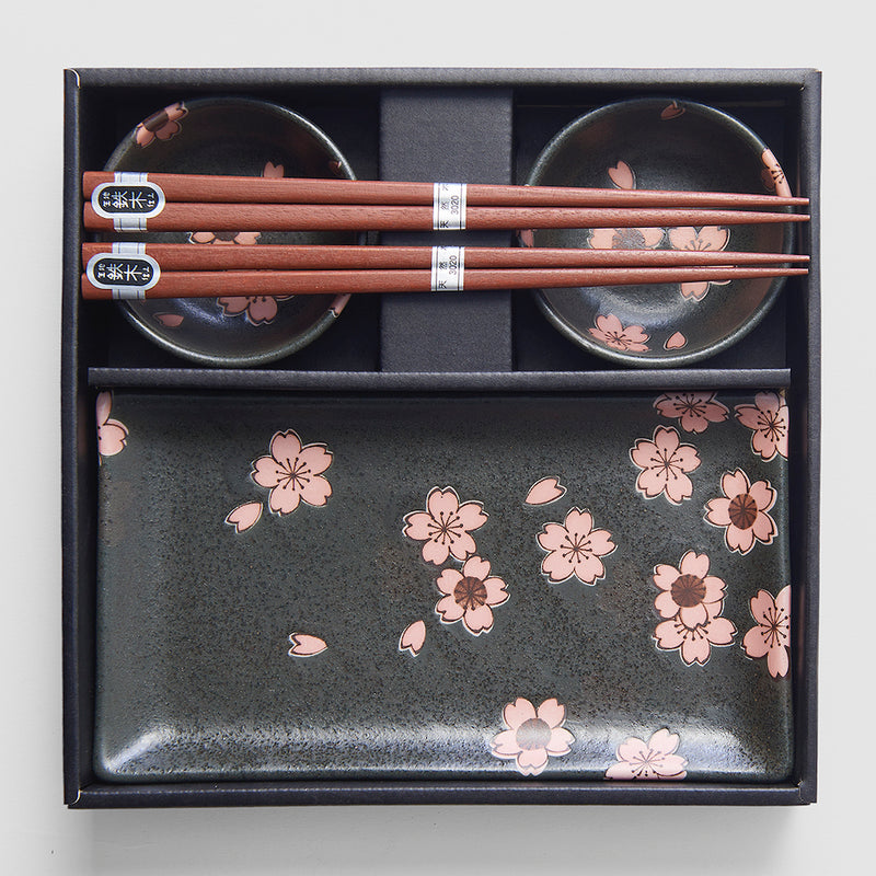 Set japonez pentru servire sushi, din ceramica, Sakura Negru, 4 piese (2)