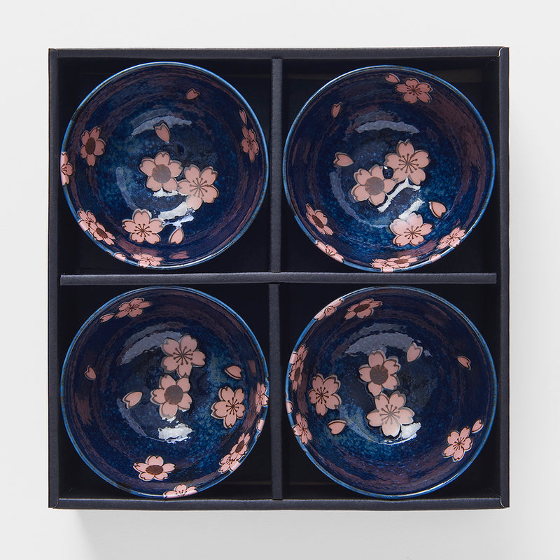 Set 4 boluri japoneze, din ceramica, Sakura Albastru, 200 ml (2)
