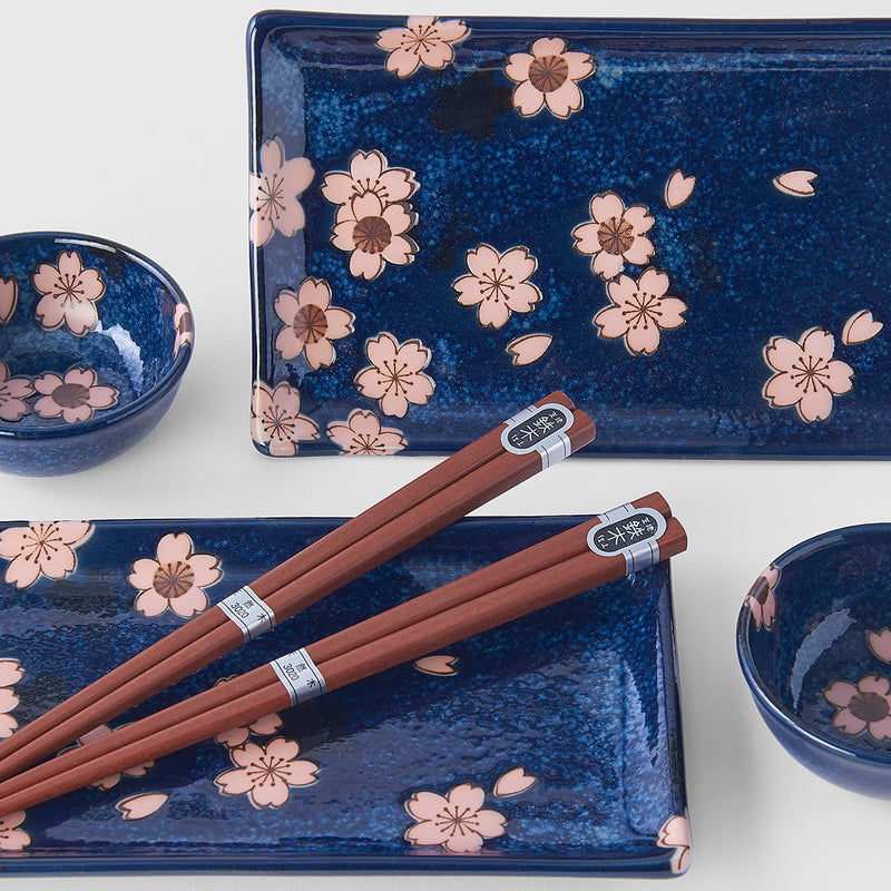 Set japonez pentru servire sushi, din ceramica, Sakura Albastru, 4 piese (3)