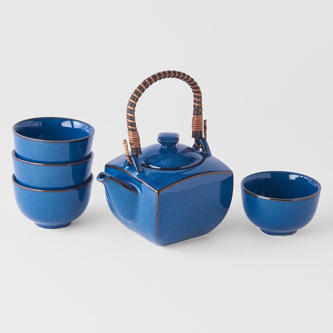Set japonez pentru servire ceai, din ceramica,  Blue Albastru, 5 piese (3)