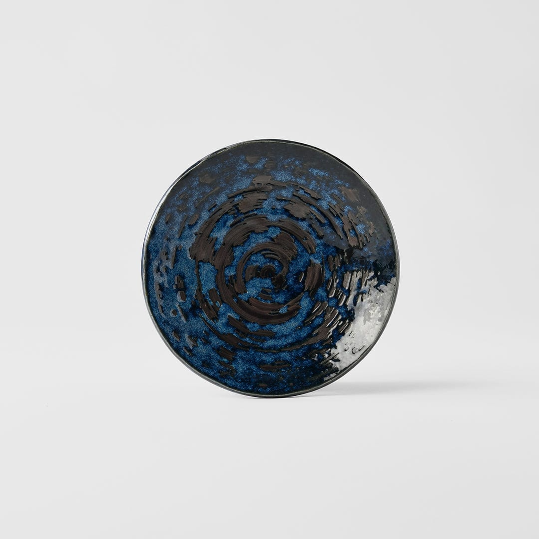 Platou pentru servire, din ceramica, Swirl Negru / Albastru, Ø13,5xH2,5 cm (2)